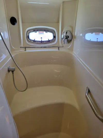  Yacht Photos Pics 2009 Sea Ray 500 Sundancer shower interior with window and handrail.