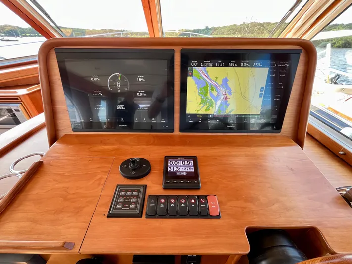Calamity Jane Yacht Photos Pics 2018 Sabre 45 Salon Express dashboard with navigation and control screens.