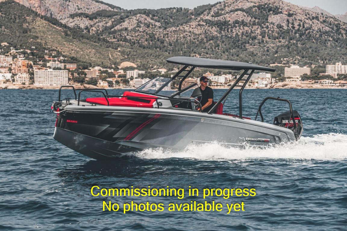 2024 BRABUS SHADOW 300 CT boat on water, commissioning in progress.