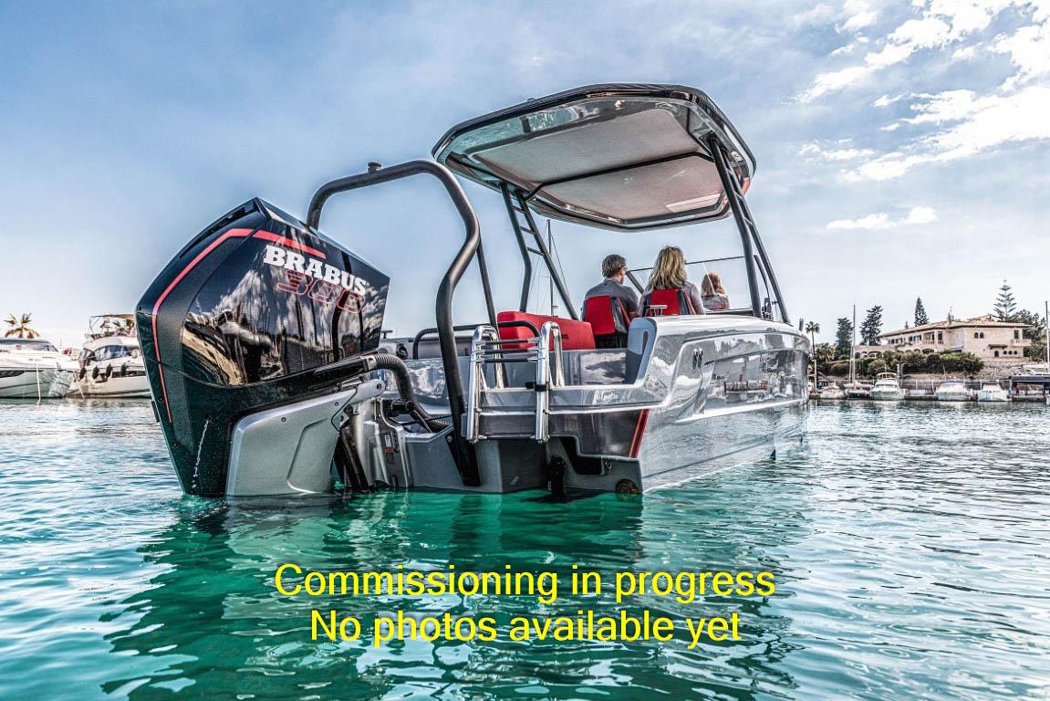 2024 BRABUS SHADOW 300 CT boat on water, rear view.