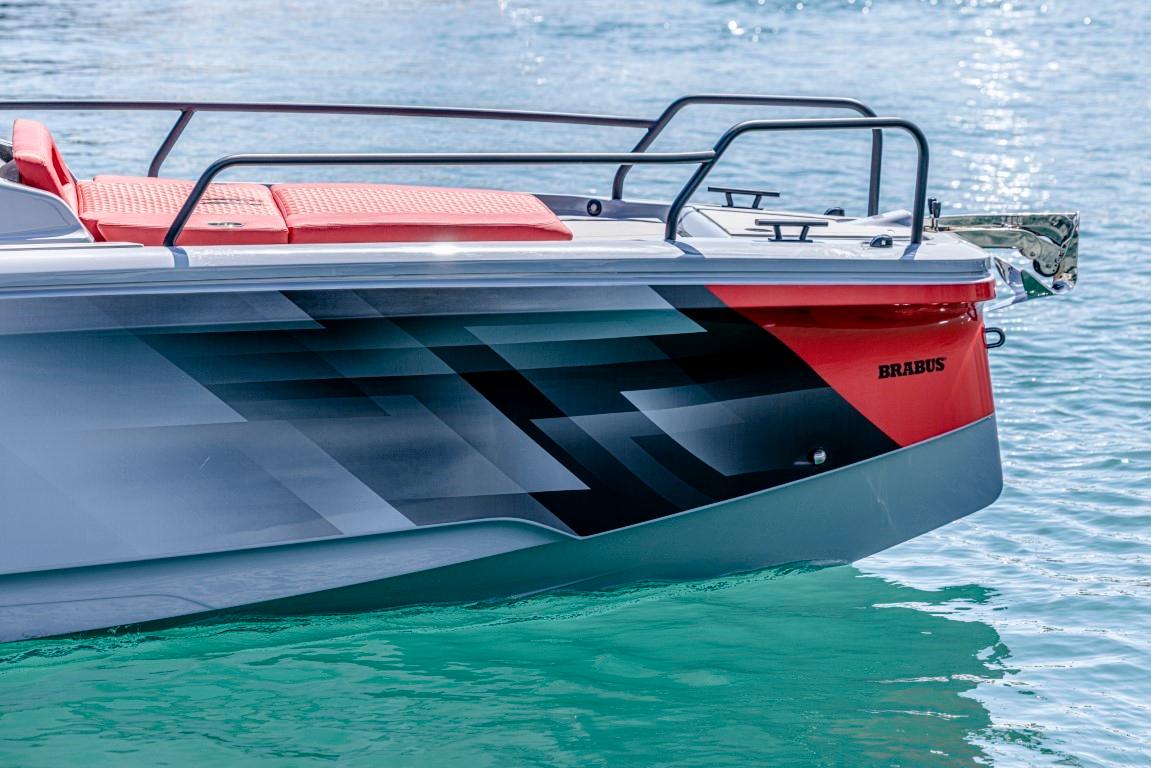 2024 BRABUS SHADOW 300 CT boat with sleek design on turquoise water.