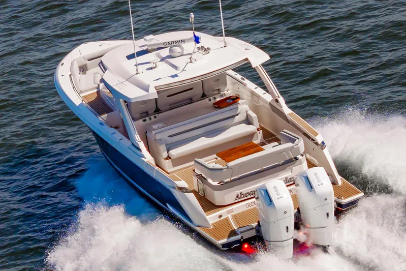 Always Saturday Yacht Photos Pics 2023 Tiara Yachts 43 LS cruising on open water, showcasing luxury and performance.