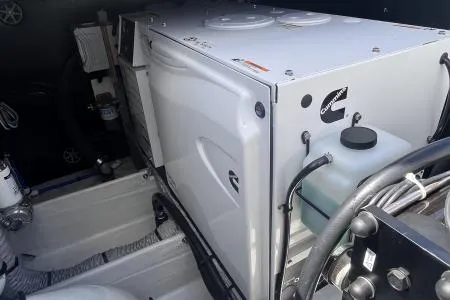 Sea The World Yacht Photos Pics Engine compartment of 2023 Fountaine Pajot Elba 45 catamaran with Cummins generator.