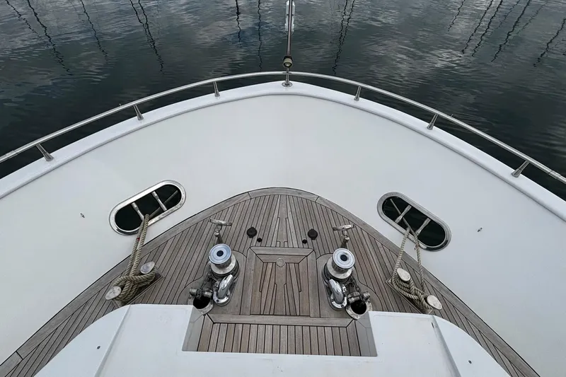  Yacht Photos Pics Bow of 2009 Castagnola 24 yacht with deck details and mooring ropes.