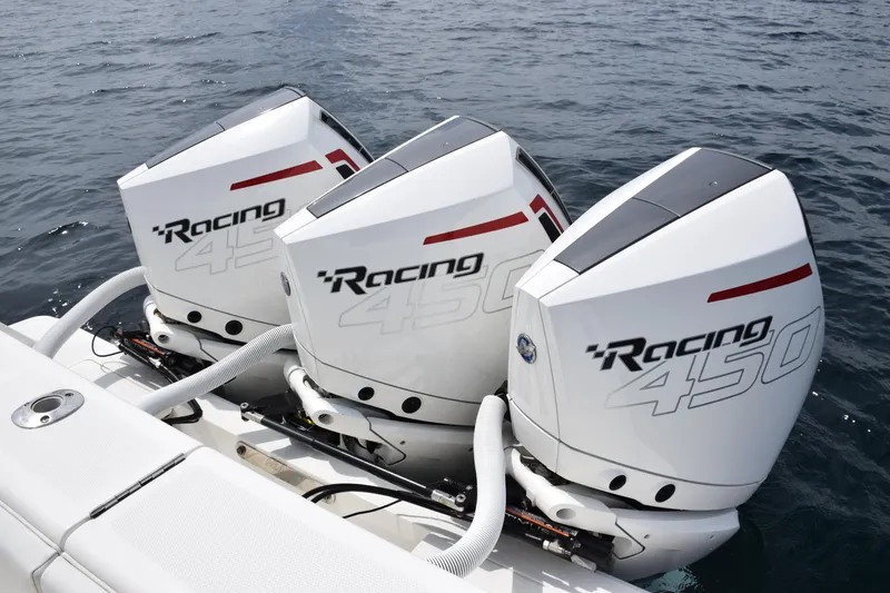  Yacht Photos Pics Triple Mercury Racing 450 outboard engines on 2020 SeaVee 370z boat.