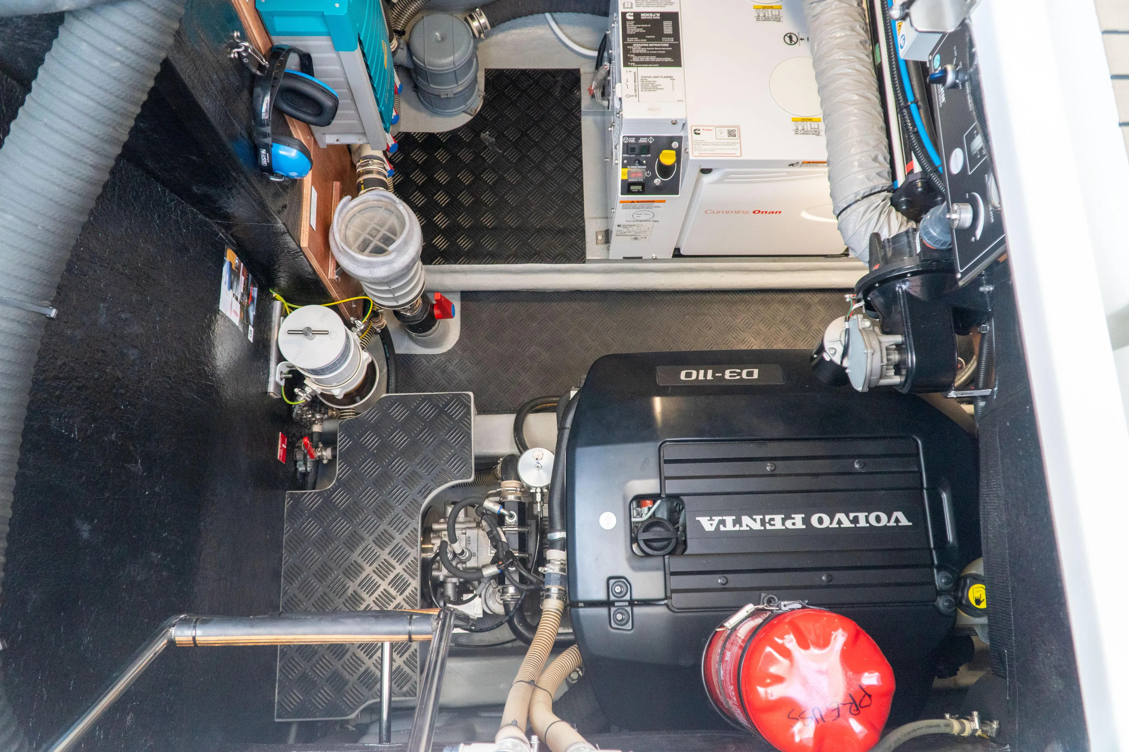  Yacht Photos Pics Engine room of 2018 Amel 50 yacht with Volvo Penta D3-110 engine.