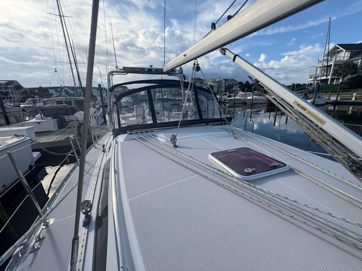 Carolina Wind Yacht Photos Pics Sailboat Catalina 355, 2011 model, docked at marina with clear sky background.