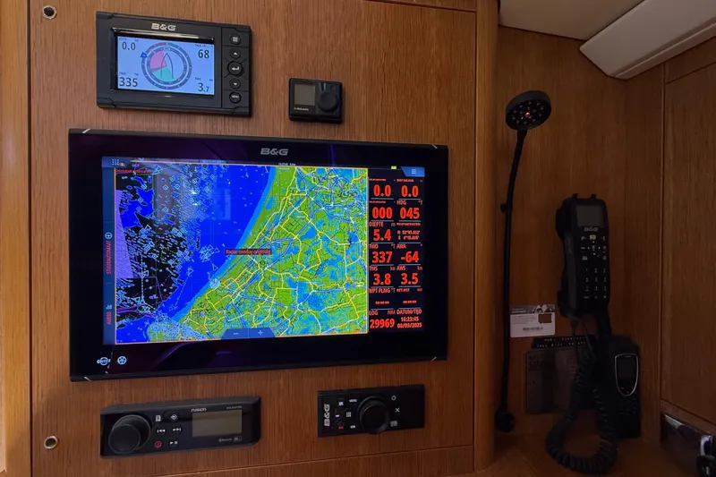 Pau Hana Yacht Photos Pics Navigation system on a 2019 Nautor Swan 54 yacht, featuring B&G electronics.