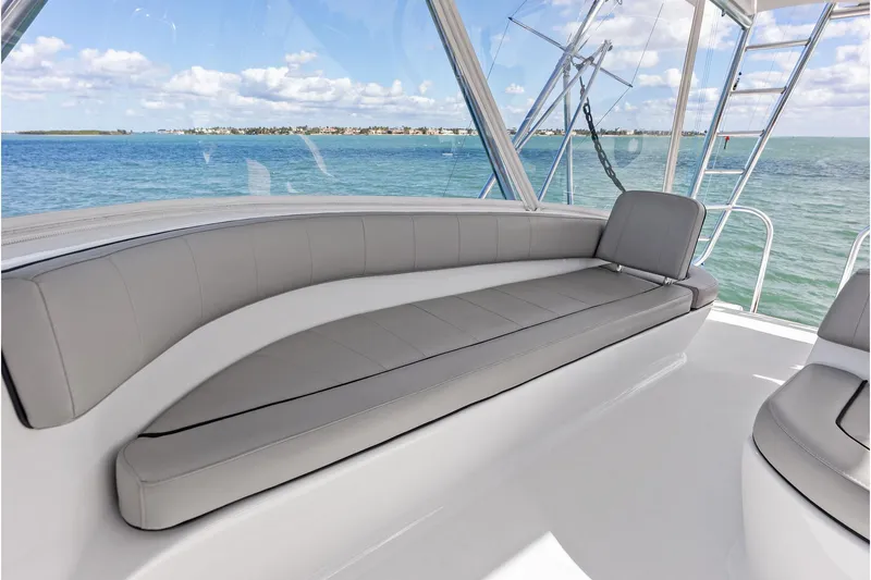 Knot Haulin Yacht Photos Pics Luxurious seating on 2017 Spencer Convertible yacht with ocean view.
