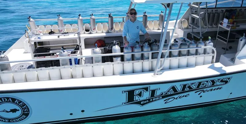  Yacht Photos Pics Dive boat "Flakeys" with scuba tanks, Newton 46 Dive Special, Florida Keys, 2004.