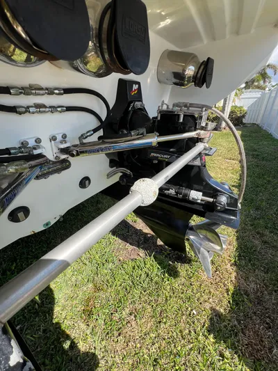  Yacht Photos Pics Close-up of 2016 Formula 353 FASTech boat's propulsion system and propeller on grass.