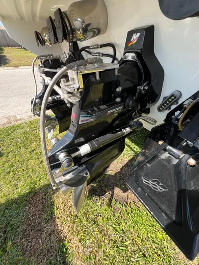  Yacht Photos Pics 2016 Formula 353 FASTech boat engine and propeller detail on grass.