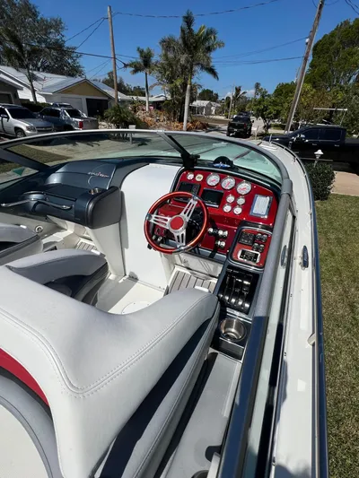  Yacht Photos Pics 2016 Formula 353 FASTech boat interior with red dashboard and steering wheel.