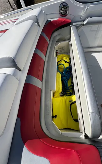  Yacht Photos Pics 2016 Formula 353 FASTech boat interior with open storage compartment.