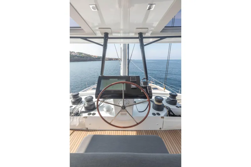  Yacht Photos Pics Helm of 2026 Fountaine Pajot Samana 59 yacht with ocean view.