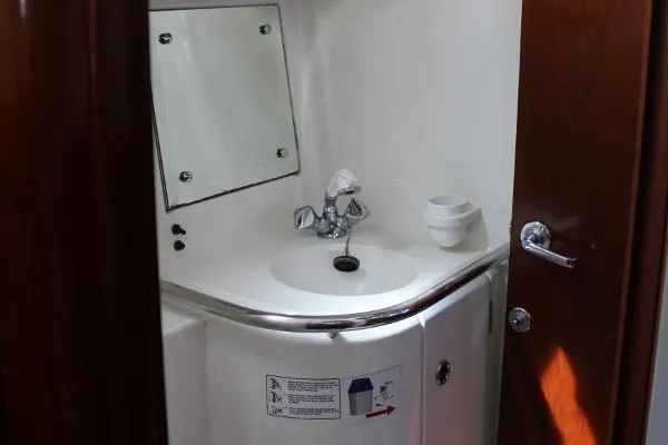  Yacht Photos Pics Bathroom sink area on a 1997 Beneteau Oceanis 461 yacht.