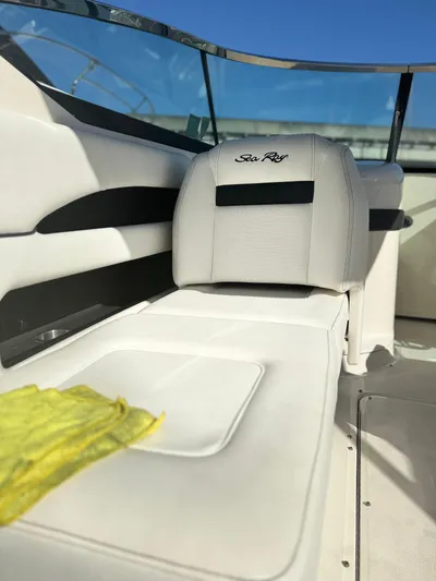  Yacht Photos Pics 2014 Sea Ray 300 SLX boat interior with white seating and sleek design.