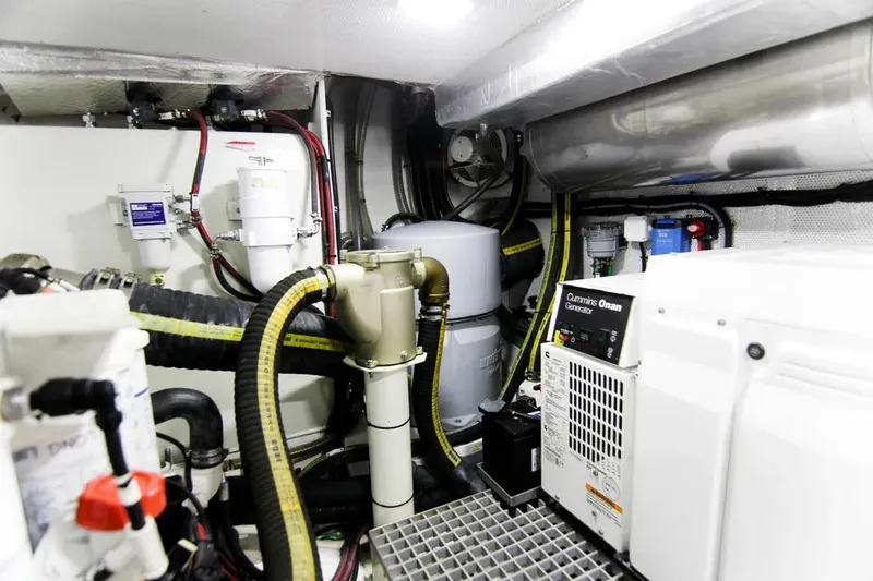 Bugsy Yacht Photos Pics Engine room of 2020 Galeon 550 Fly yacht with Cummins Onan generator.