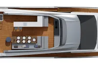 Top view of 2023 Astondoa AS8 yacht layout, featuring spacious deck and seating areas.