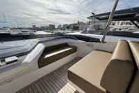 2023 Astondoa AS8 yacht deck with luxurious seating and marina view.