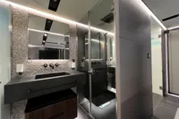 Luxurious bathroom interior of 2023 Astondoa AS8 yacht with modern fixtures and elegant design.