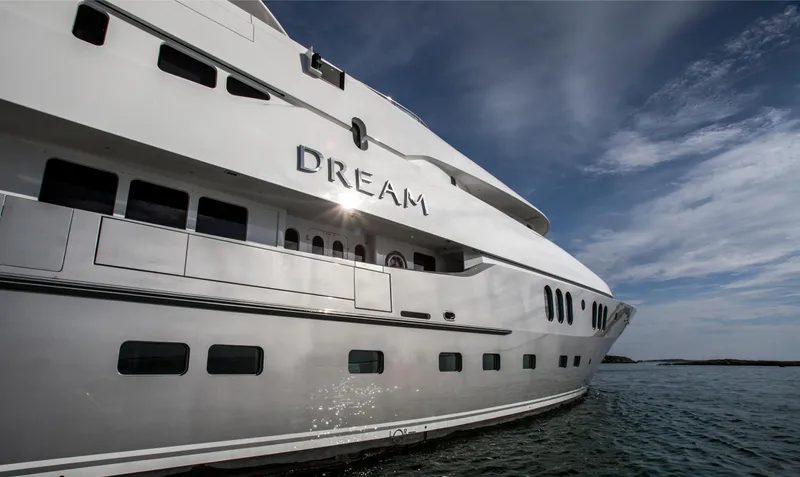 Dream Yacht Photos Pics Luxurious yacht "Dream" by Abeking & Rasmussen, model 6430, 2001, on serene waters.