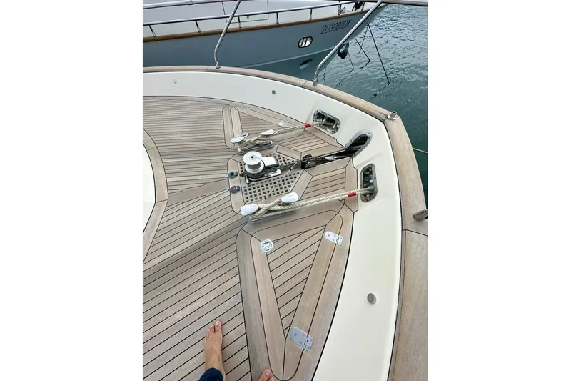  Yacht Photos Pics Deck of 2010 Abati Yachts 64 Freeport with teak flooring and mooring equipment.
