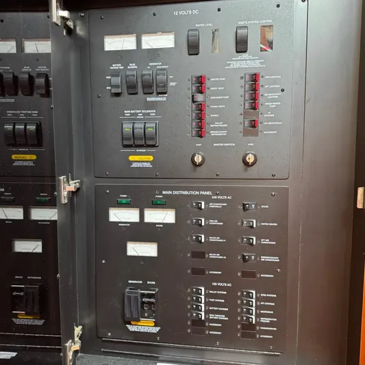 Knee Deep Yacht Photos Pics Electrical control panel on a 2006 Sea Ray 48 Sundancer yacht.