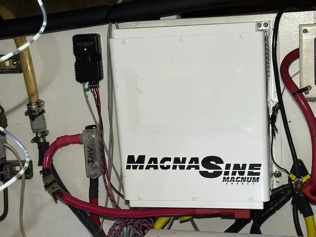 Tortuga Yacht Photos Pics MagnaSine Magnum inverter in 1987 Kadey-Krogen 42 boat engine room.