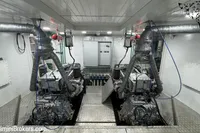 Engine room of 2024 Custom 29m Charter MY yacht, featuring dual engines and modern equipment.