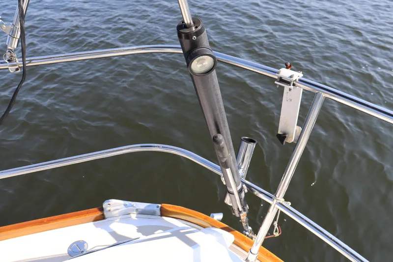 Cianna Yacht Photos Pics Bow view of 2001 Sabre 402 sailboat with stainless steel railings.