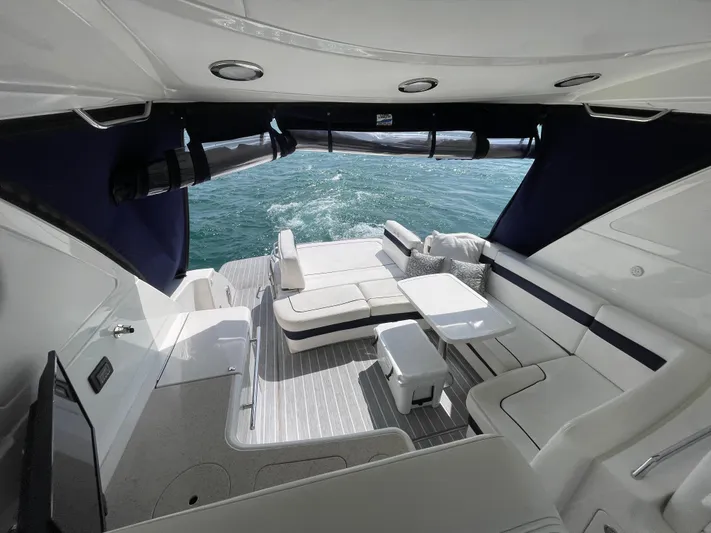  Yacht Photos Pics Luxurious 2010 Sea Ray 450 Sundancer yacht interior with elegant seating and ocean view.