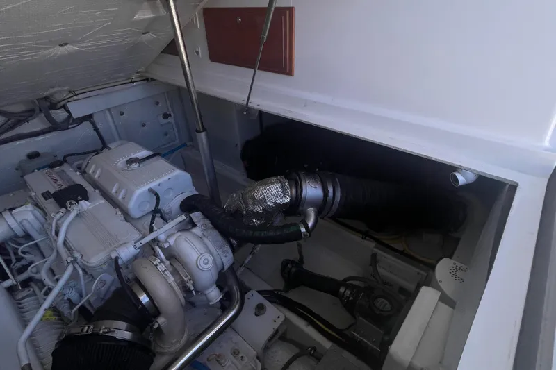 Selah Yacht Photos Pics Engine compartment of a 2012 Back Cove 37 boat, showcasing mechanical components.