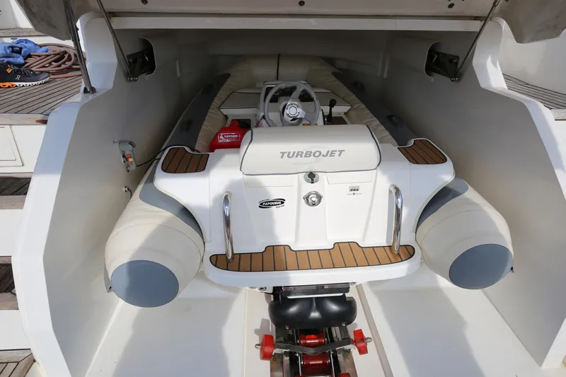  Yacht Photos Pics Turbojet tender stored in a 2015 Princess V48 yacht compartment.
