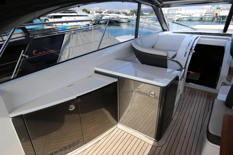  Yacht Photos Pics Luxurious 2015 Princess V48 yacht interior with sleek seating and modern design.