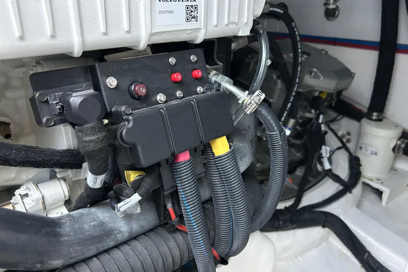 Yacht Photos Pics Engine compartment of 2022 Sabre 45 Salon Express, featuring wiring and components.