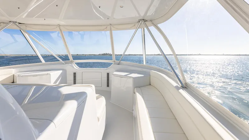 First Bite Yacht Photos Pics Luxurious 2004 Viking 2005 yacht interior with panoramic ocean view.