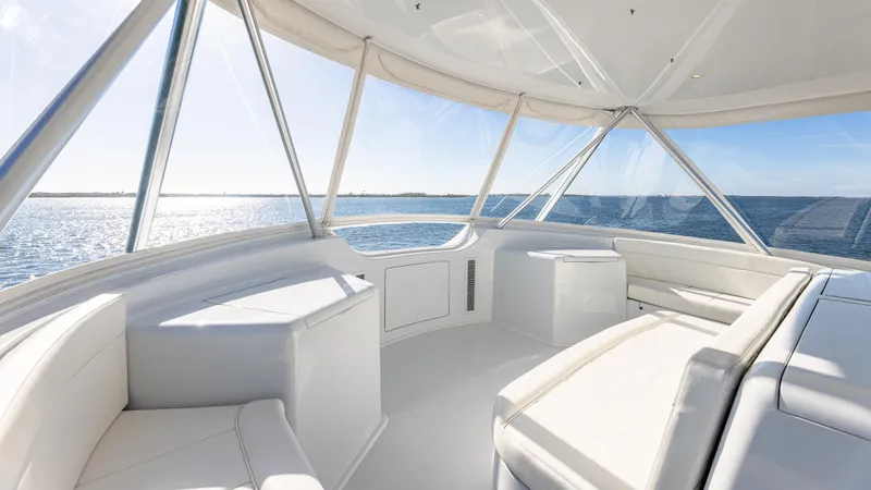 First Bite Yacht Photos Pics Luxurious interior of 2004 Viking 2005 yacht with panoramic ocean views.