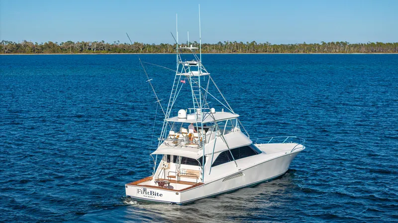 First Bite Yacht Photos Pics Viking 2005 yacht on blue water, 2004 model, named "Fish Bite."