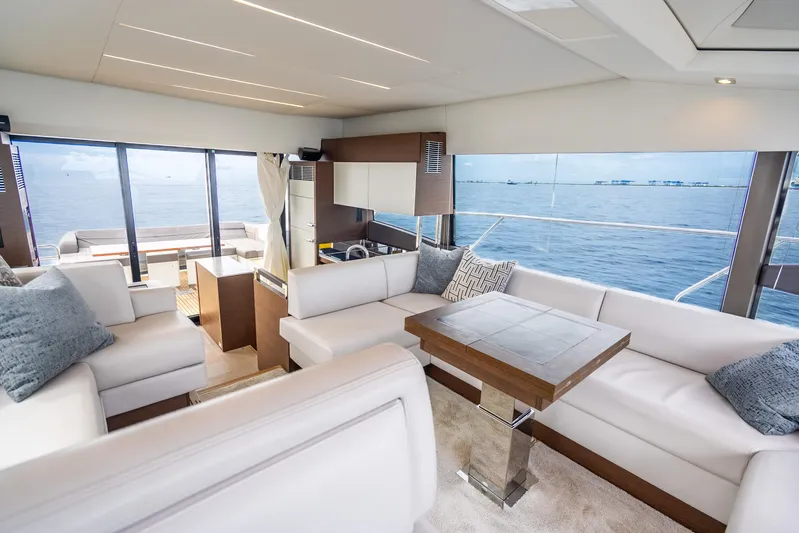  Yacht Photos Pics Luxurious interior of 2018 Prestige 520S yacht with ocean view and modern furnishings.