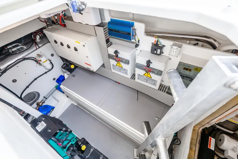  Yacht Photos Pics Engine room of 2018 Prestige 520S yacht with electrical systems and components.