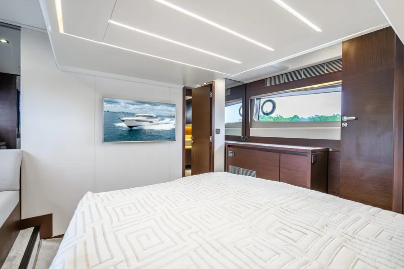  Yacht Photos Pics Luxurious interior of 2018 Prestige 520S yacht with modern design and elegant furnishings.