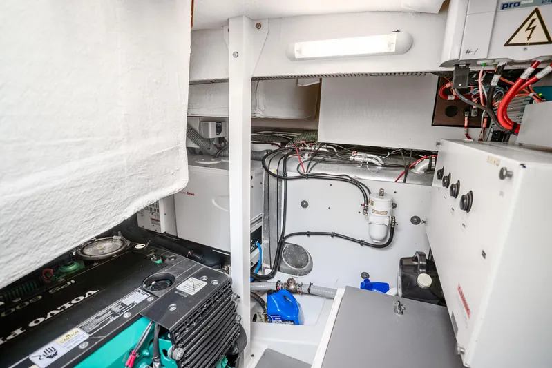  Yacht Photos Pics Engine room of 2018 Prestige 520S yacht with Volvo Penta components and electrical systems.