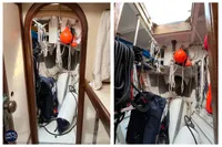 Interior of 1976 BOUVIER/JOUFFRAY BILINGA yacht with ropes and equipment.