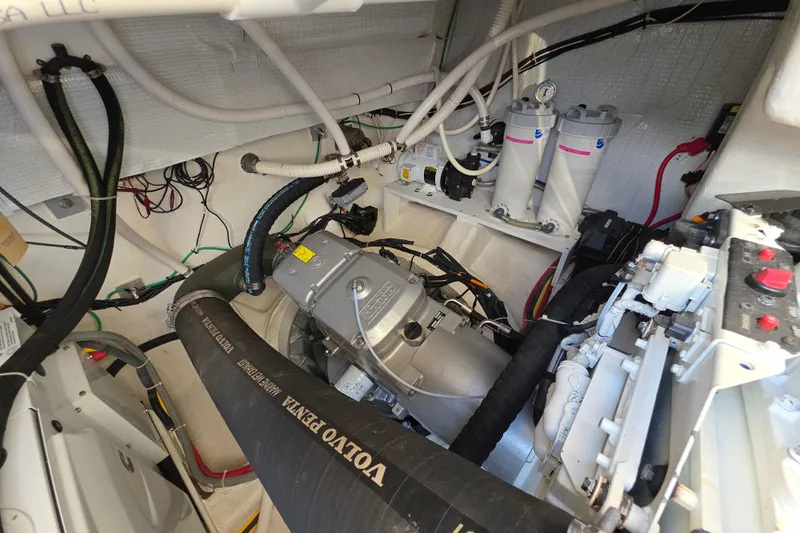 Vertical Yacht Photos Pics Engine room of a 2017 Sabre 48 Salon Express with Volvo Penta components.