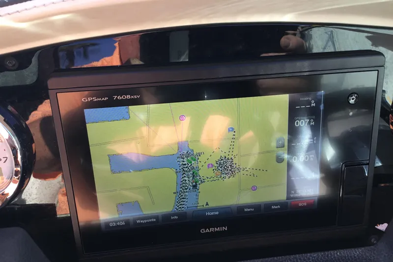Enbarr Yacht Photos Pics Garmin GPSMAP 7608xsv on 2017 Regal 3200 Bowrider displaying navigation map.