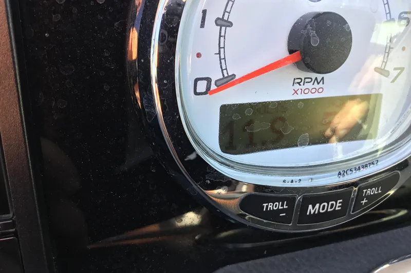 Enbarr Yacht Photos Pics Close-up of 2017 Regal 3200 Bowrider RPM gauge with digital display and control buttons.
