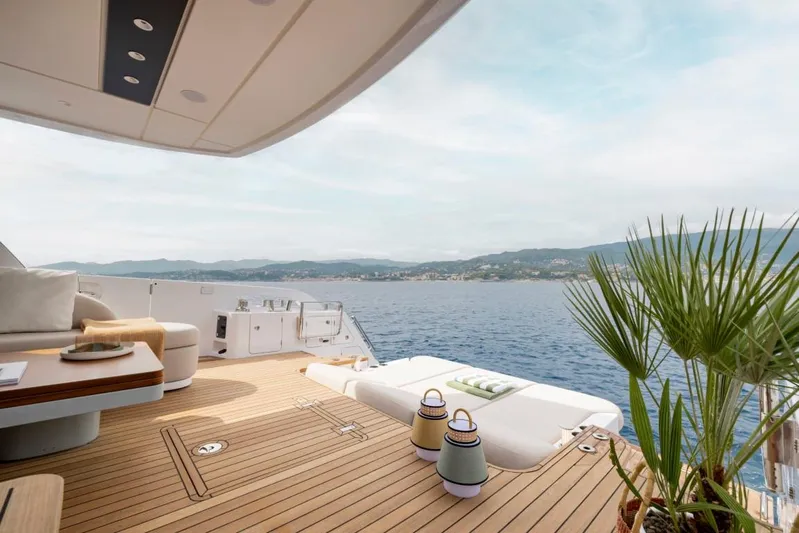  Yacht Photos Pics Luxurious Azimut Fly 62 yacht deck with ocean view, 2025 model.