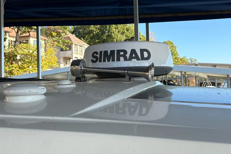  Yacht Photos Pics 2023 Sea Ray SLX 400 boat with Simrad radar system on deck.