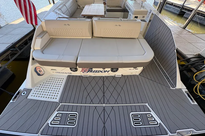  Yacht Photos Pics 2023 Sea Ray SLX 400 boat with spacious seating and elegant deck design.
